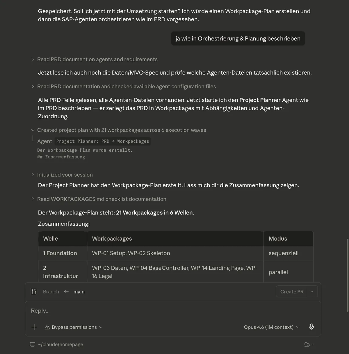Workpackage-Plan: 21 Pakete in 6 Ausführungswellen