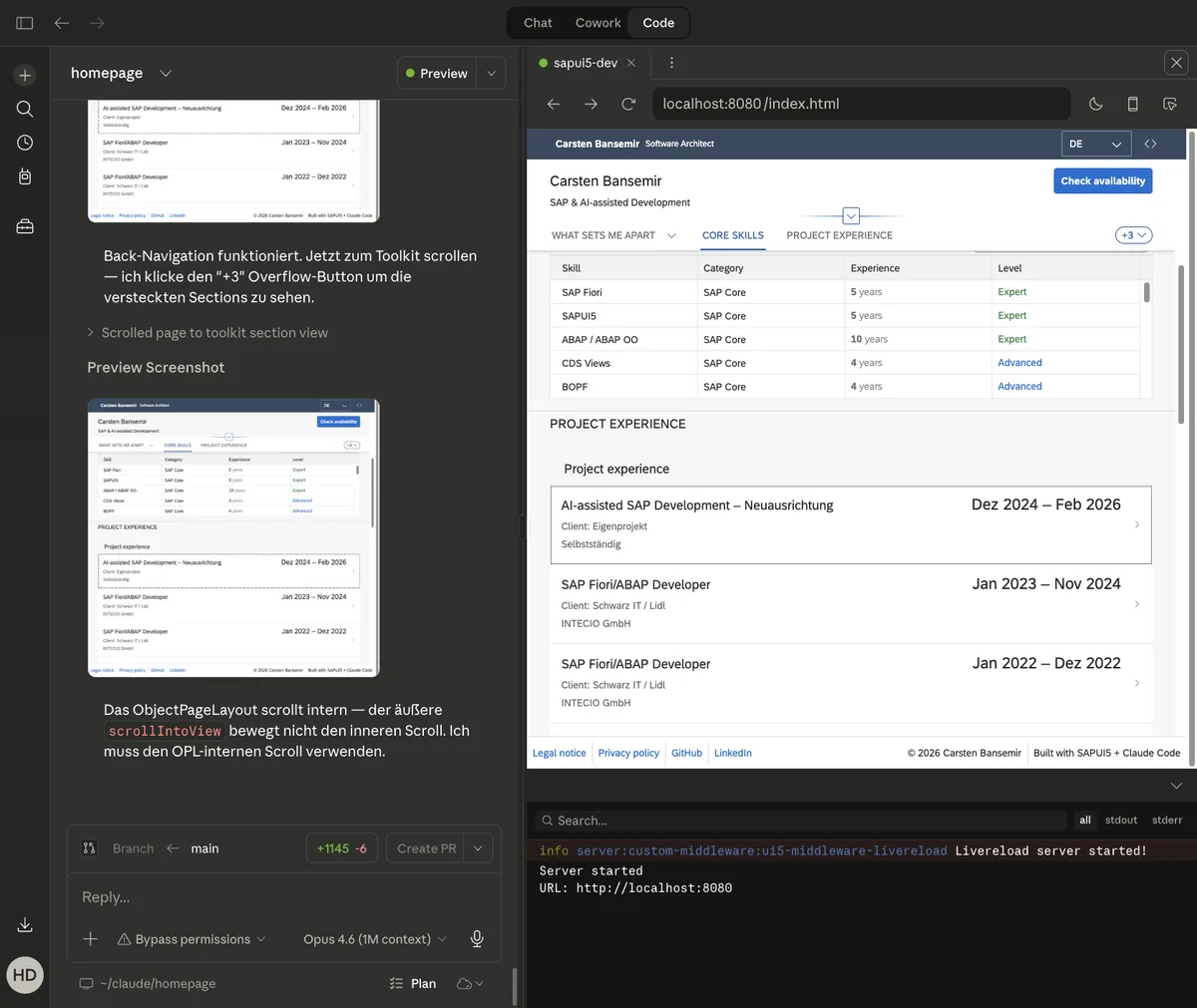 Vollständige SAPUI5-App mit Skills-Matrix und Projektliste